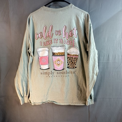 #ad Simply Southern Shirt Womens L Green Cold Or Hot Iced Coffee Graphic Long Sleeve $9.00