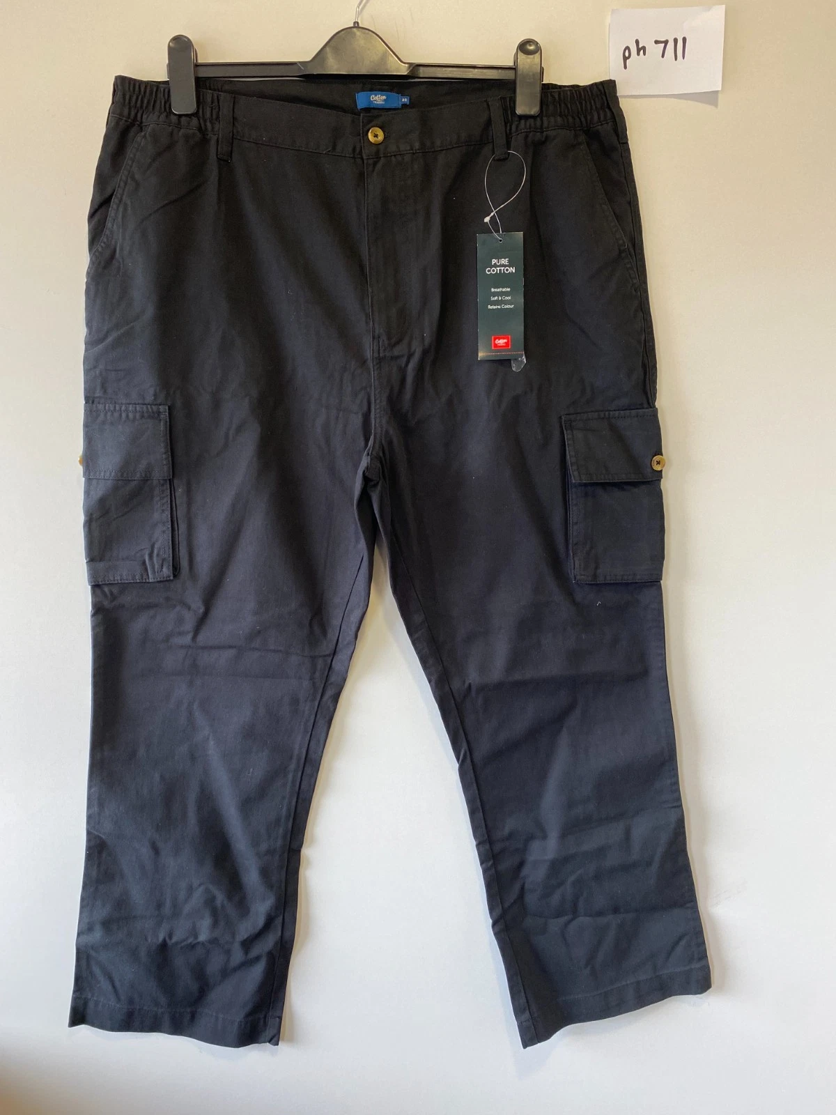 Cotton Traders Comfort Cargo Trousers Black W40 L27 (ph711)