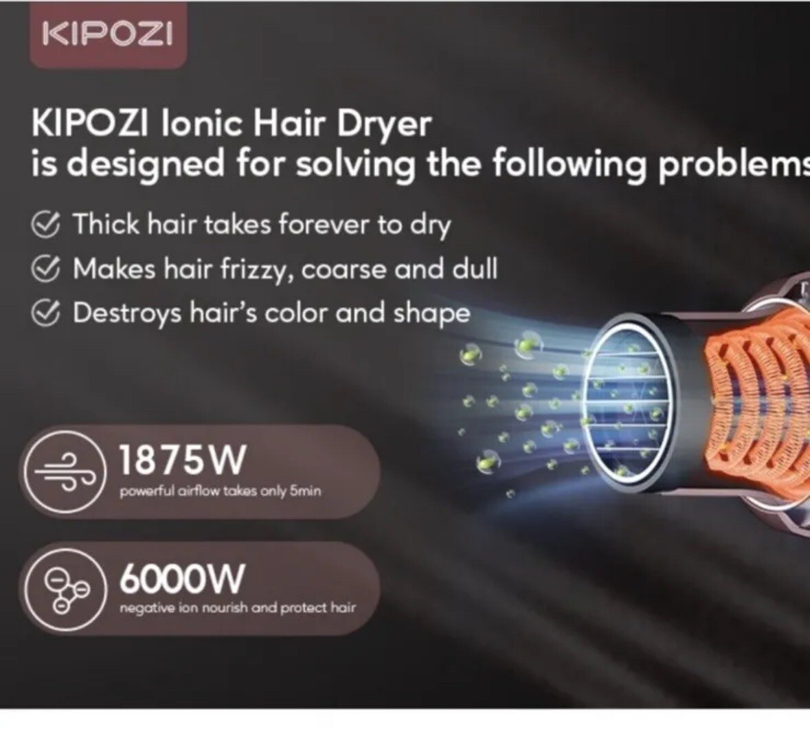 KIPOZI Professional NANO Ionic Hair Dryer Blow Dryer with Only