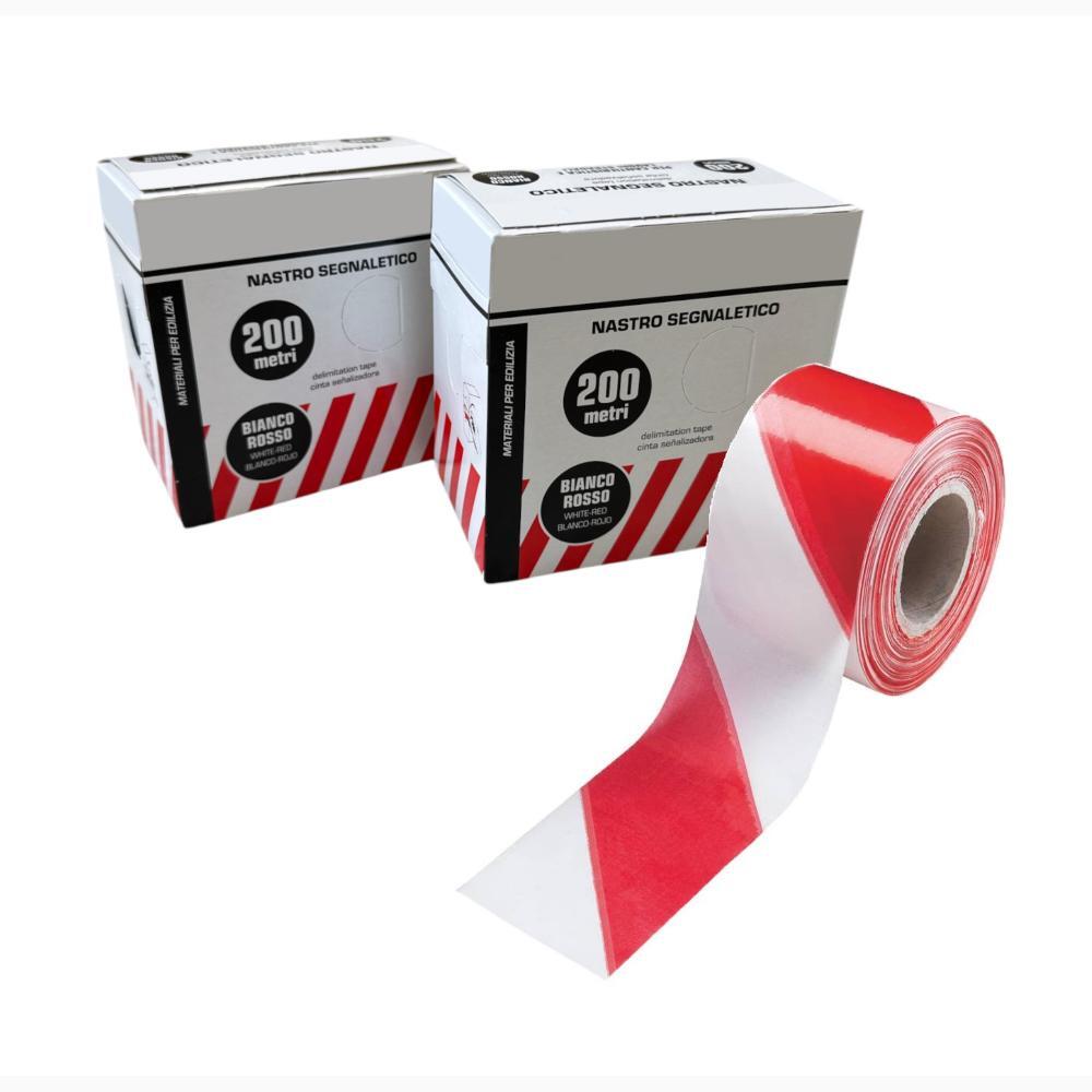 Nastro Segnaletico Bianco Rosso PVC 70 cm per 200 Metri con dispenser Conf. 2 pz