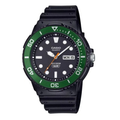 Casio Uhr MRW-230H-1E3VEF Herren Tag Datum grüne drehbare Lünette