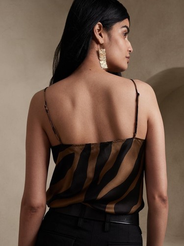NEW BANANA REPUBLIC S Silk Camisole Small Brown Zebra #746040 $110 - Picture 2 of 6
