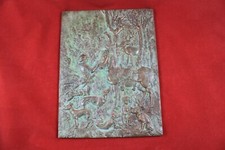 Wand Relief Wandplatte Messing Gu&szlig; Reiter Hund Jagdt Hirsch alt schwer 30 x 23