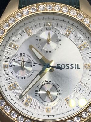 FOSSIL LADIES WOMEN'S WATCH ES-2965 CHRONOGRAPH 10 ATM GOLD TONE