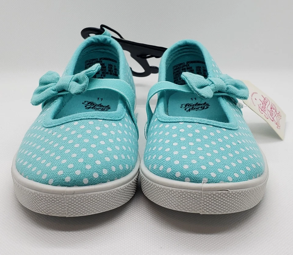 Ребенка ясельного возраста девочек бирюзовый новом горошек холст Мэри Джейн туфли - размер 11 - новый - Изображение 4 из 4