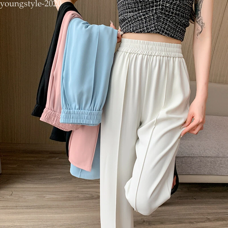  Korean Style Wide Leg Pants Women Straight Loose High Waist  Trousers Black S: Clothing, Shoes & Jewelry