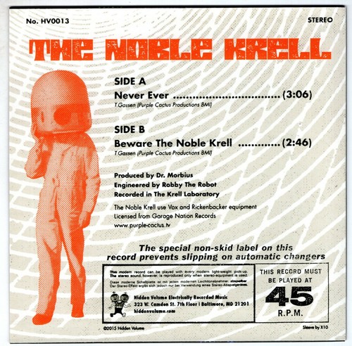 THE NOBLE KRELL 2015 Beware Never Ever HIDDEN VOLUME HV0013 Picture Sleeve 45 7" - Imagen 2 de 4
