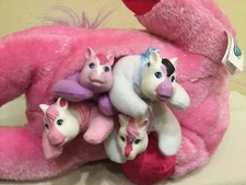 2015 JUST PLAY/KAPLAN PLUSH PINK PONY/UNICORN SURPRISE, 4 BABY PONIES