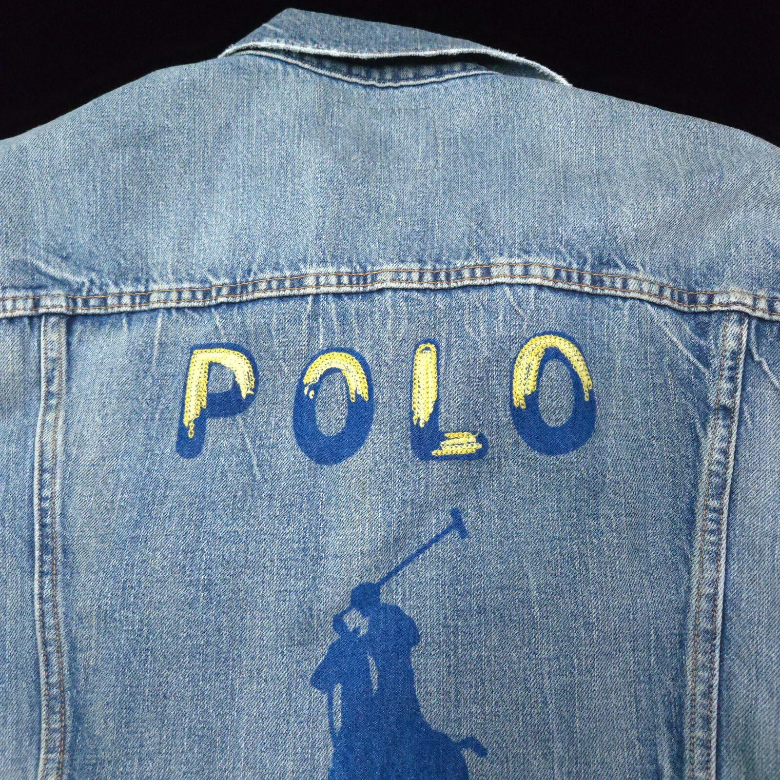 NUOVO! POLO RALPH LAUREN JEAN DENIM JACKET L BOMBER RIGIDO BIKER TRUCKER BIG PONY