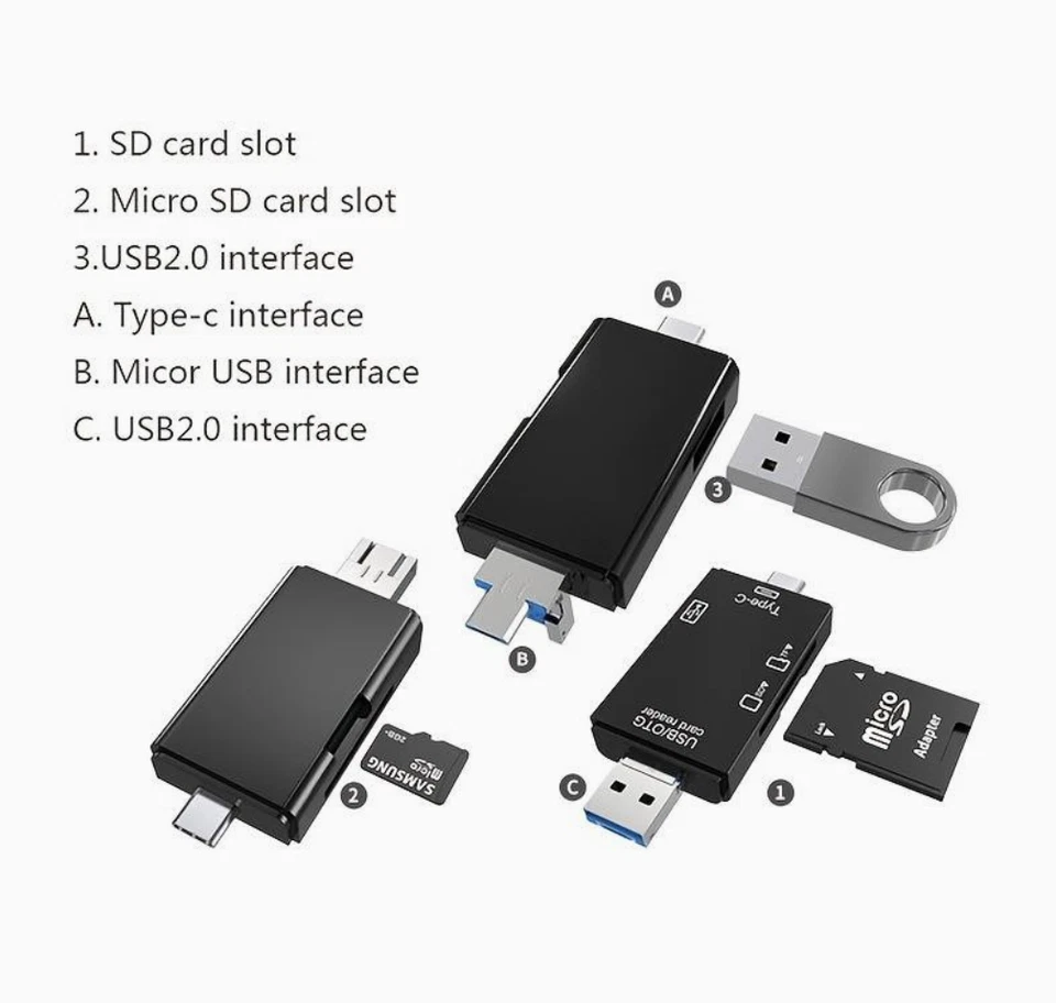 Memory Card Reader 6 in 1 USB OTG Multi Adapter SD SDHC Mini Micro M2 MMC XD CF - Image 4 of 4