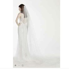 David  s Bridal White One Tier Cathedral Veil with Pearl Comb