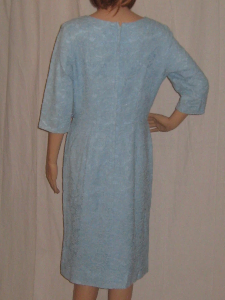 Vestido Vintage Años 50 Moveble Azul Encaje Satinado Lazo Henry Lee Cóctel Fiesta Boda 14 Foto 4 de 4