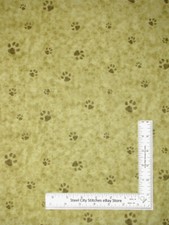 Puppy Dog Paw Print Medium Olive Green Cotton Fabric Giordano SPX By The Yard