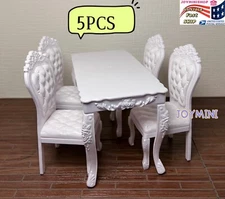 1/6 Dollhouse Miniature 5PCS For 11.5'' Fashion Doll White Table and Chairs Toy