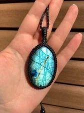 Huge Labradorite Pendant Necklace Handcrafted Macrame