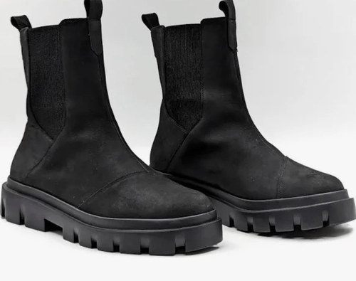 Toms Chelsea Boots Größe 10 Damen schwarz Leder wasserdicht Stollensohle NEU