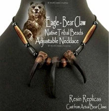 RUGGED EAGLE BEAR CLAW NECKLACE NATIVE TRIBAL GRIZZLY BUFFALO BONE REPLICA  #E2'