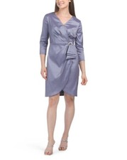 NEW ALEX EVENINGS PURPLE FAUX WRAP SATIN SHEATH DRESS SIZE 16 1699