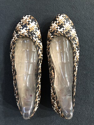 PLENTY TRACY REESE EMELY Gold Black Leather Designer Ballet Flats 7 EUR 38