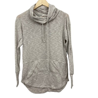 Prana Cowl Neck Drawstring Top With Front Kangaroo Pocket Xs Oatmeal