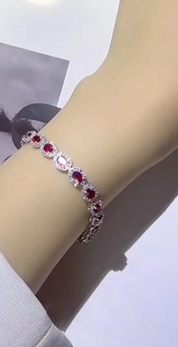 7Ct Oval Red Ruby Lab-Created Women Beauty Tennis Bracelet 14K White Gold Plated - Picture 3 of 9