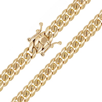 14k Yellow Gold Solid Miami Cuban Link Chain Necklace 24