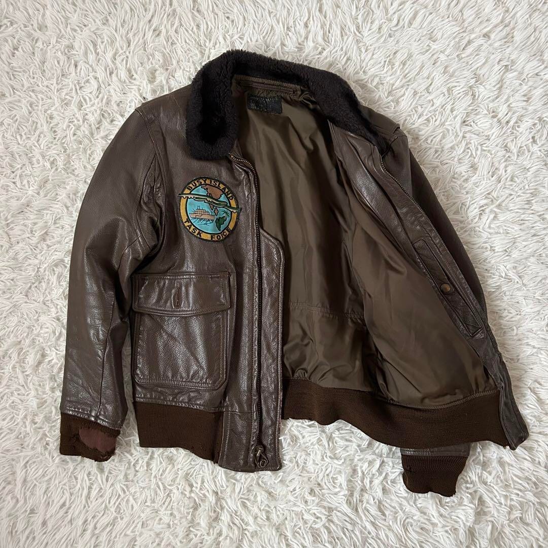 【Beckman】黒タグ　60s US.NAVY G-1 フライト レザー 60s US Navy G-1 Flight Jacket, Leather, Vintage, Brown, Size