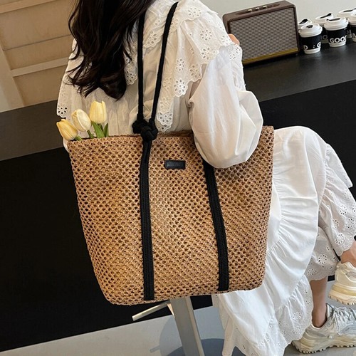 Summer Woven Straw Tote Bag Casual Beach Vacation Women Shoulder Bags Large - Picture 10 of 26