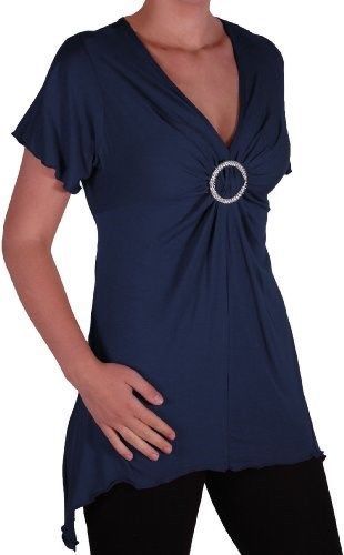 Womens Ladies Short Sleeve V Neck Hip Length Plain Casual Blouse Tunic Top - Picture 12 of 27