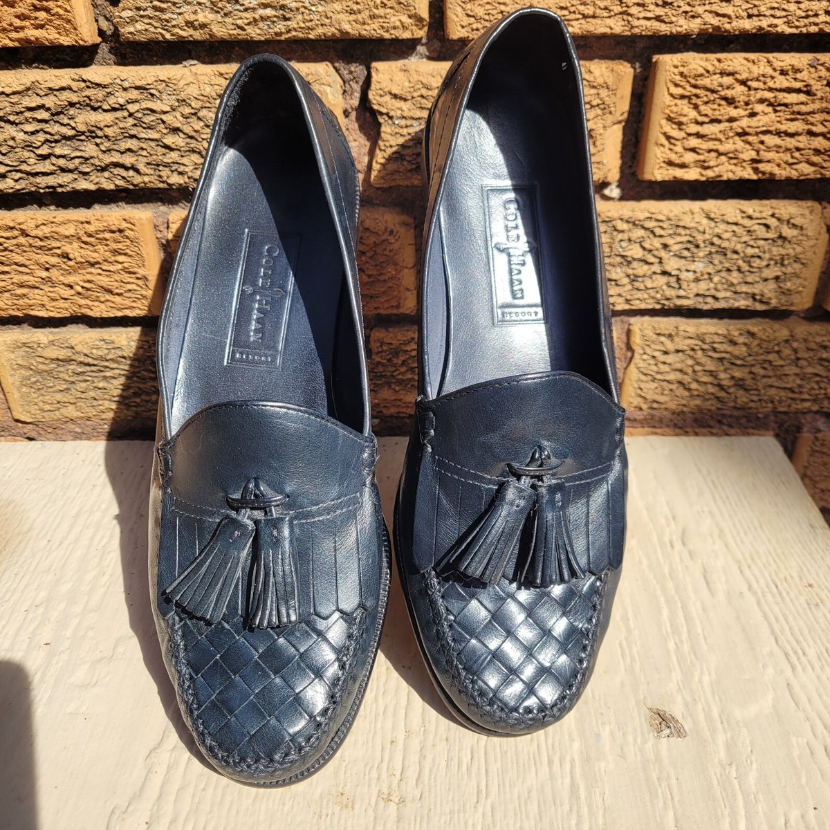 Cole Haan Resort Black Leather Basketweave Kiltie Tassel Loafers for Men Size 10 Cole Haan Resort Loafers Kiltie Tassel Weave Slip On Black  main image 3