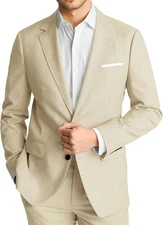 Wangyue Men's Suit Slim Fit Beige 2 Piece XL 44R 38W Peak Lapel 2 Button