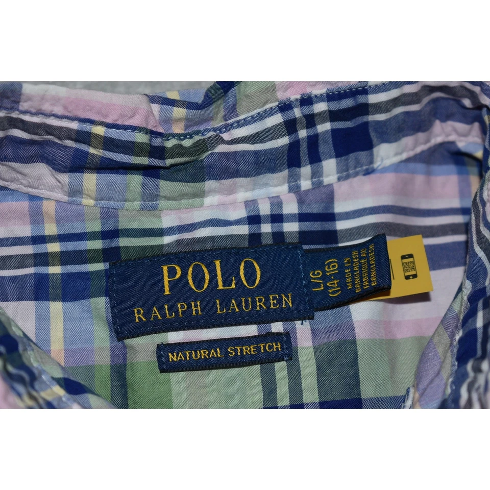 Camisa de vestir Polo Ralph Lauren niños niños talla grande 14-16 azul rosa cuadros Foto 3 de 4