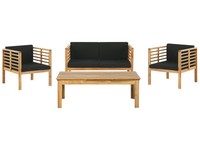 GartenmöBel Set Akazienholz Hellbraun Sofa Tisch 2 Sessel Kissen Schwarz Pacific