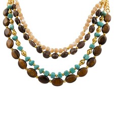 Brown Tiger's Eye and Turquoise Golden Statement Necklace