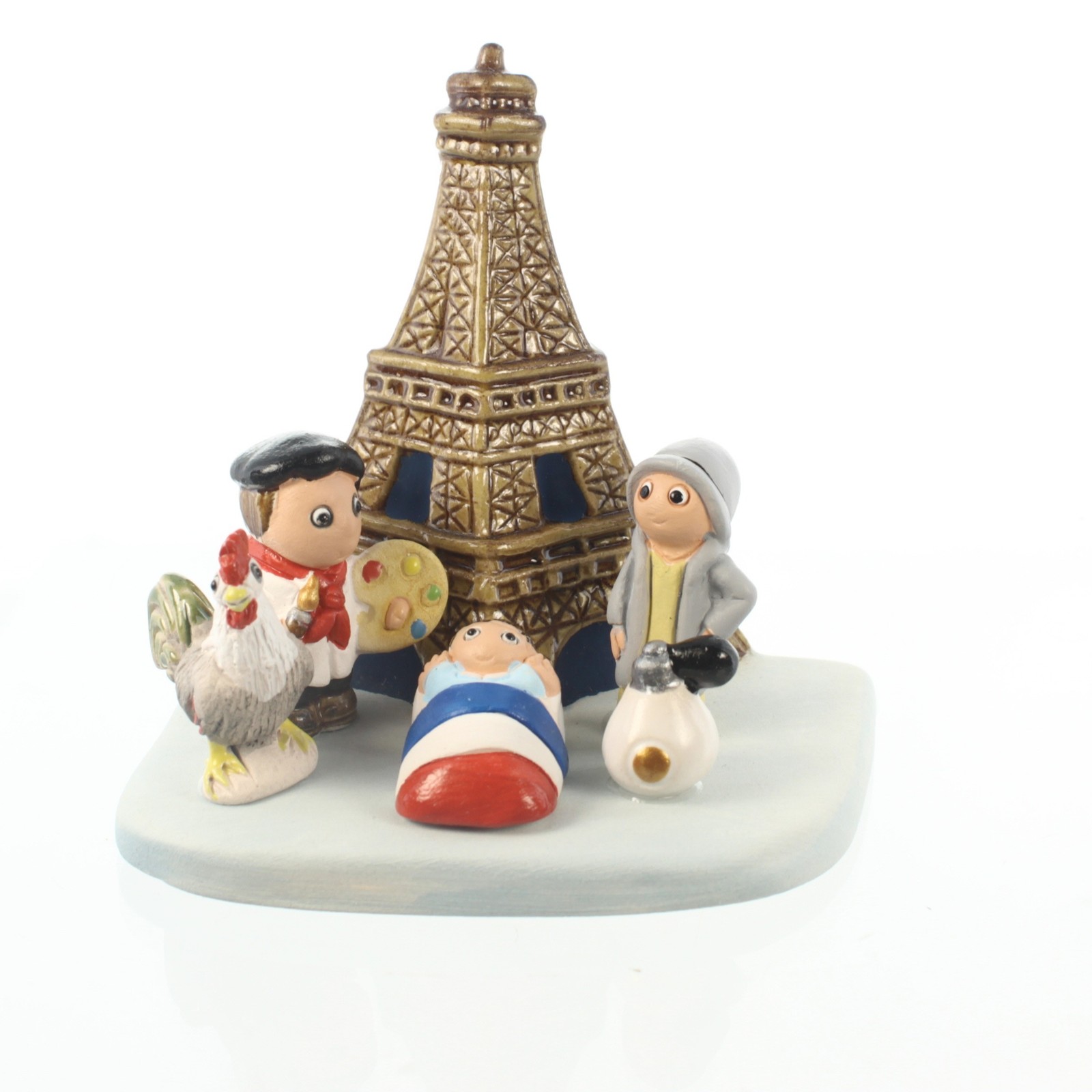 Crèche de Paris avec Tour Eiffel en céramique blanche de 8cm pour décoration de Noël