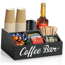 Coffee Station Organizer for Countertop, Wood Coffee Bar Organizer for