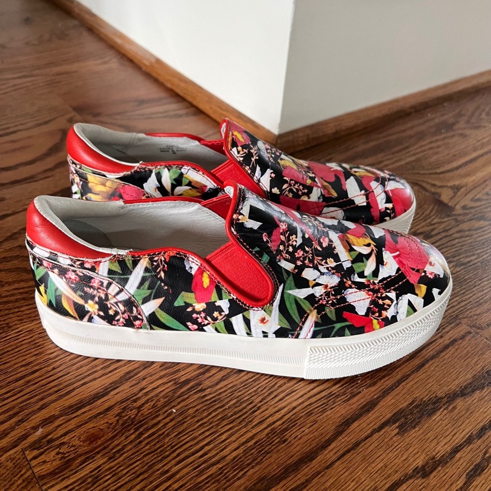 Purchasing Platforms ASH Jungle Floral Leather Platform Slip On Sneakers Red Black White ...