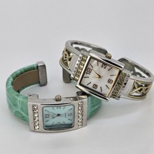 2X Women's Cuff Watch 20MM 24MM Case Multicolor Tone 6" Wrist New Battery