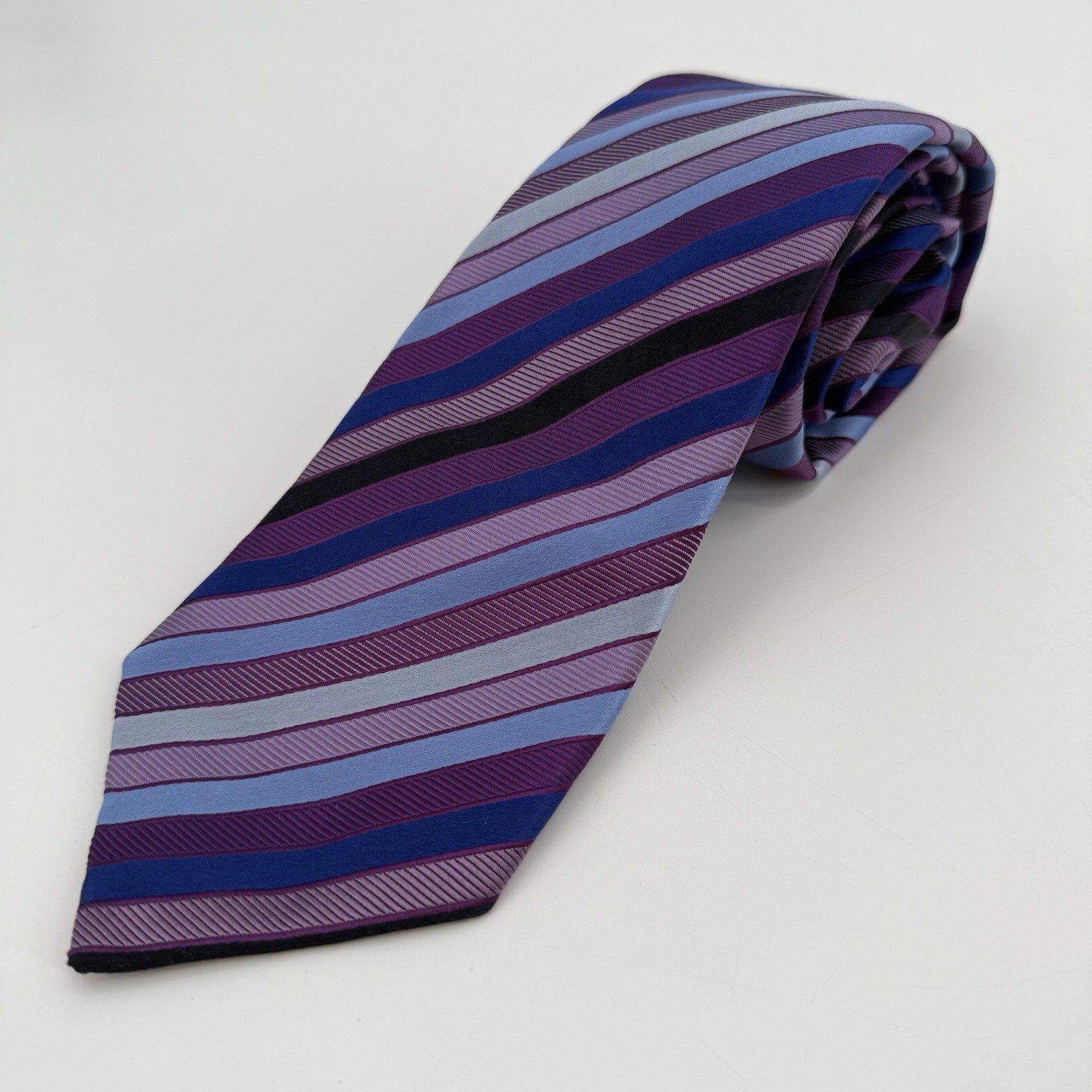 Turnbull & Asser Tie Purple Blue & Black Striped All Silk Handmade In England