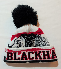 Reebok Chicago Blackhawks Winter Beanie Knit Hat Pom White Red Black NHL Hockey
