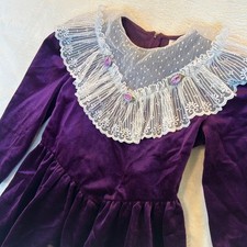 Vintage 1980s Miss Victoria Purple Velvet Lace Collar Party Dress Girls Size 6