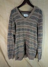 The Normal Brand Men V Neck Sweater Bear Size Large Brown Pattern Winter Vibe