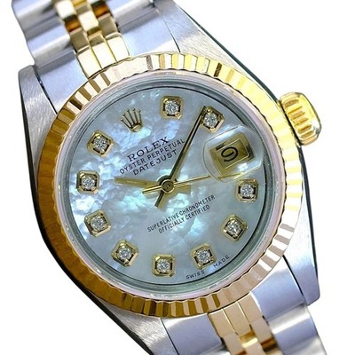 Rolex Datejust 69173 Two-Tone 18KY SS White Mop Diamond Dial Fluted Watch w/Box