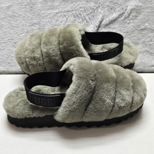 UGG Super Fluff Slippers Sandal 7 Burnt Olive Slip On Elastic Strap READ SAMPLE