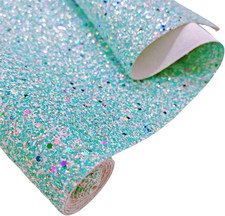 Teal Green Chunky Glitter Faux Leather Roll, 52" X 12" Inches, Multicolor Sparkl