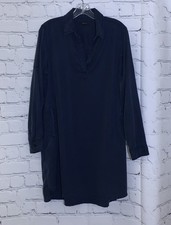 Quince Tunic Shirt Dress Women's Medium Vintage Wash Tencel Roll Sleeve Blue