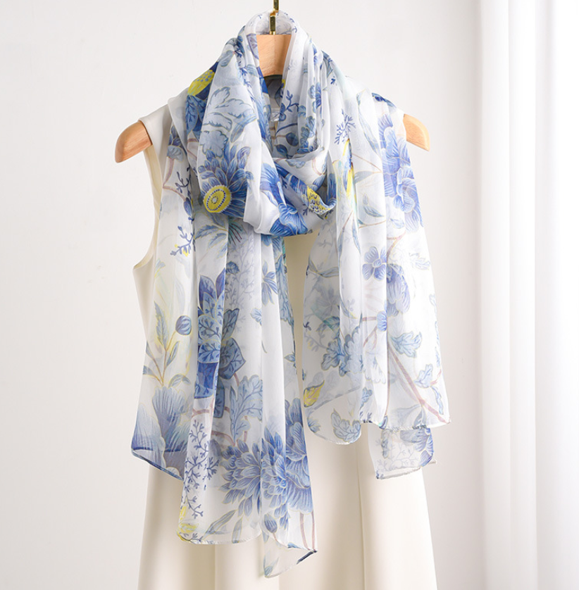 100% Silk Mulberry Scarf Wrap 178x110cm Floral Print Bandana Shawl