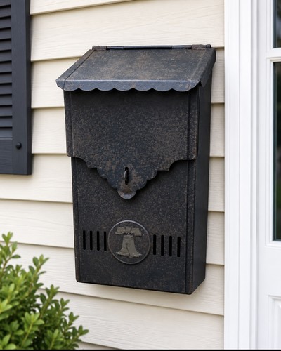 Vintage Metal Wall Mount Mailbox by P.N. Co. Fulton, Illinois-Liberty Bell-USA