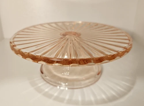 Pink Salmon Depression Glass Cake Stand 6.75" No chips or cracks NICE!