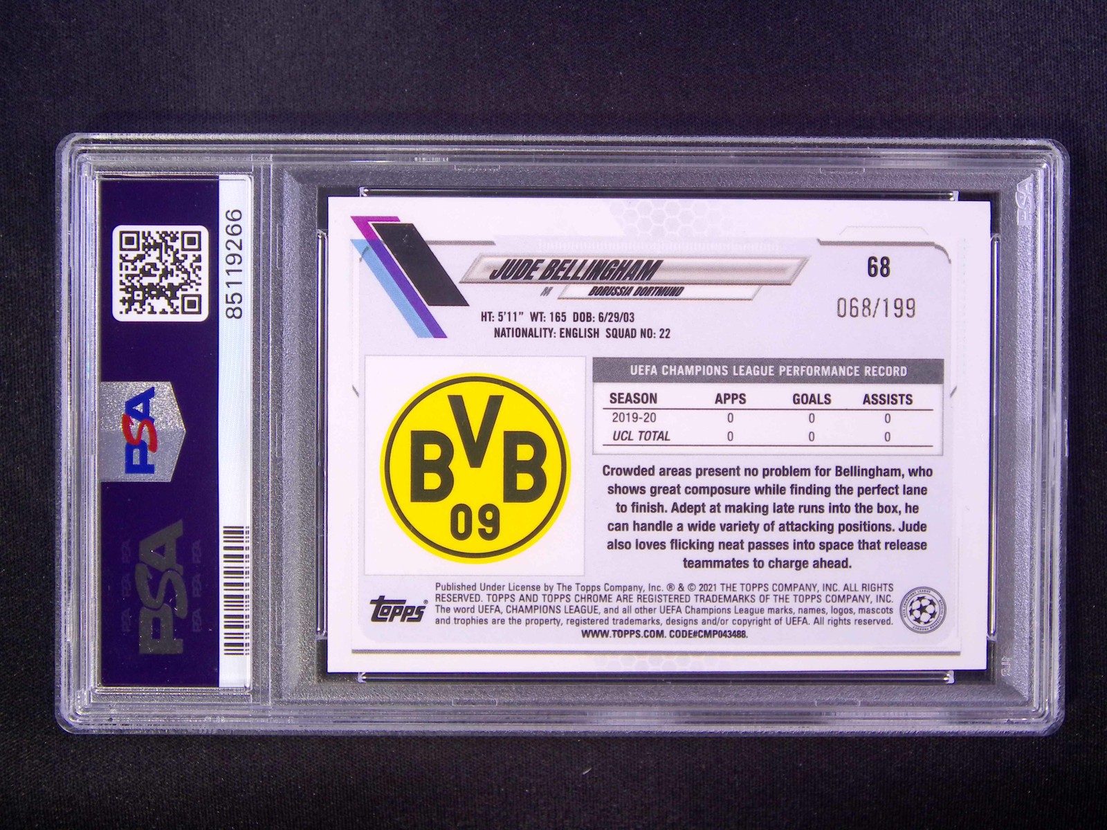 2020Topps Chrome UCL Jude Bellingham #68 RC Rookie Aqua Wave /199 PSA 9 view 2
